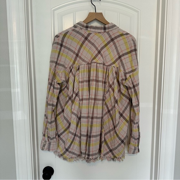 Free People Oversized Flannel Shirt Plaid Pastel Cotton Boho Flowy Size Medium - Picture 4 of 7